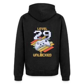 Retro Video Game Lover Age 29 Level Unlocked - Unisex Premium Bio Zip Hoodie - Schwarz - Hinten - Nico (187cm)