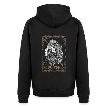 Cat Lucifer Tarot Card Occult Club Gothic Animal - Unisex Premium Bio Zip Hoodie - Schwarz - Hinten - Nico (187cm)