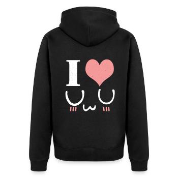 Love Blush UwU Face Vaporwave Anime Aesthetic - Unisex Premium Organic Zip Hoodie - black - Back - Nico (187cm)