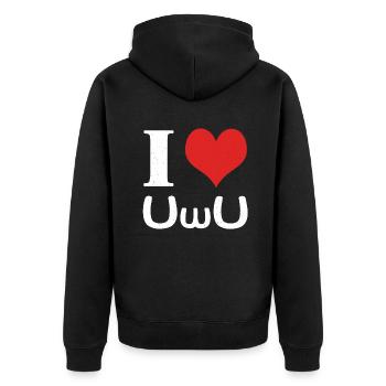 Love UwU Face Vaporwave Anime Heart Aesthetic - Unisex Premium Bio Zip Hoodie - Schwarz - Hinten - Nico (187cm)