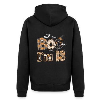 Halloween Pattern Ghost Creatures Birth Age 13 - Unisex Premium Organic Zip Hoodie - black - Back - Nico (187cm)