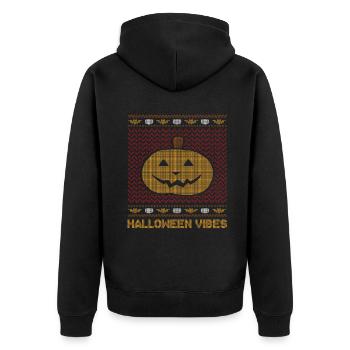 Stitch Pattern Pumpkin Creature Vibes Halloween - Unisex Premium Organic Zip Hoodie - black - Back - Nico (187cm)