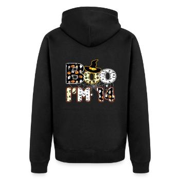 Halloween Pattern Spider Creatures Birth Age 14 - Unisex Premium Organic Zip Hoodie - black - Back - Nico (187cm)