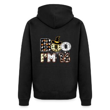 Halloween Pattern Spider Creatures Birth Age 16 - Unisex Premium Organic Zip Hoodie - black - Back - Nico (187cm)