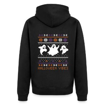 Stitch Pattern Ghost Creatures Vibes Halloween - Unisex Premium Organic Zip Hoodie - black - Back - Nico (187cm)