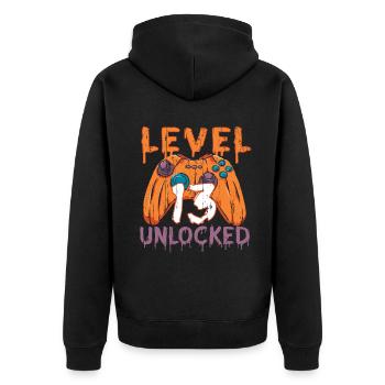 Halloween Pattern Pumpkin Game Gamer Birth Age 13 - Unisex Premium Organic Zip Hoodie - black - Back - Nico (187cm)
