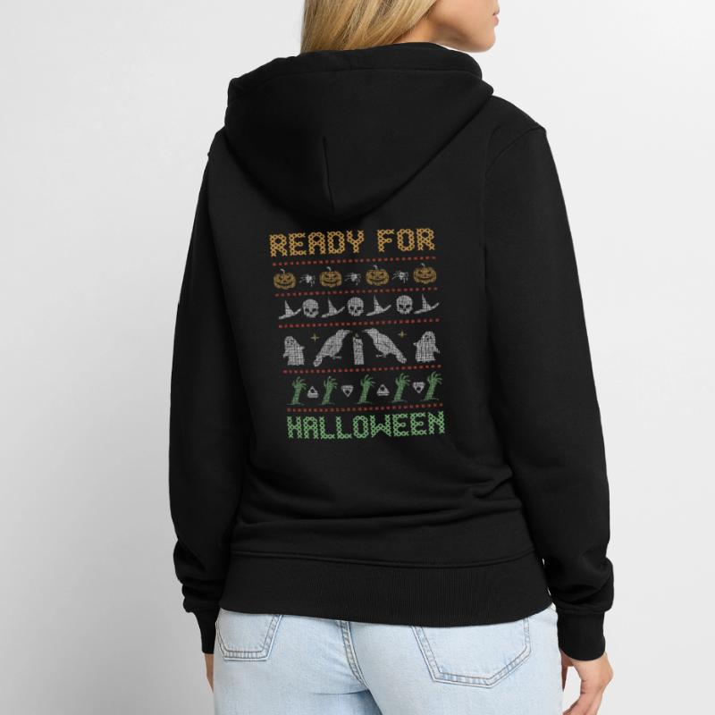 Stitch Pattern Horror Creatures Ready Halloween Unisex Premium Bio Zip Hoodie