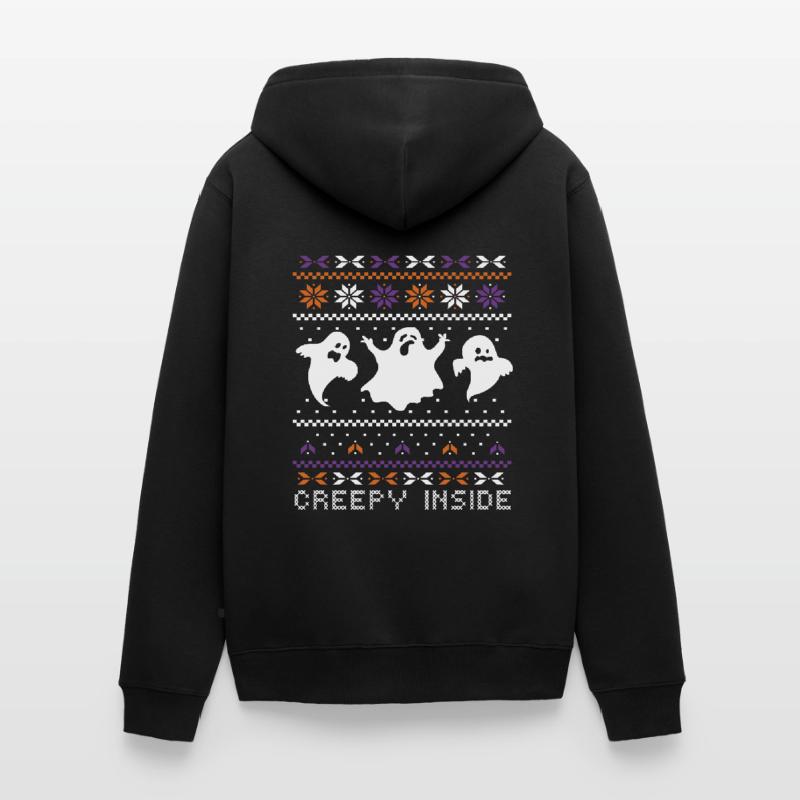 Stitch Pattern Ghost Creatures Inside Halloween Unisex Premium Bio Zip Hoodie