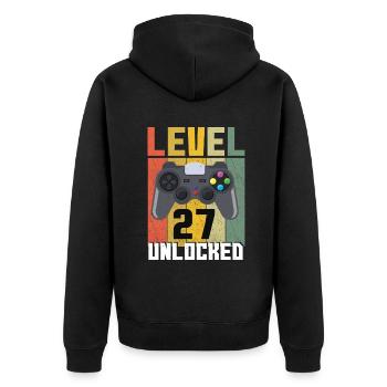 Vintage Gamer Video Game Lover Age 27 Unlocked - Unisex Premium Organic Zip Hoodie - black - Back - Nico (187cm)