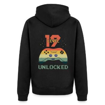 Vintage Video Game Lover Age 19 Level Unlocked - Unisex Premium Bio Zip Hoodie - Schwarz - Hinten - Nico (187cm)