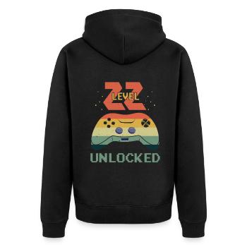 Vintage Video Game Lover Age 22 Level Unlocked - Unisex Premium Bio Zip Hoodie - Schwarz - Hinten - Nico (187cm)