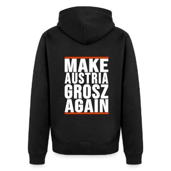 make Austria Grosz again - Unisex Premium Bio Zip Hoodie - Schwarz - Hinten - Nico (187cm)