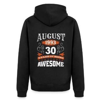 Vintage August 1993 30 Year Old Birth Awesome - Unisex Premium Organic Zip Hoodie - black - Back - Nico (187cm)