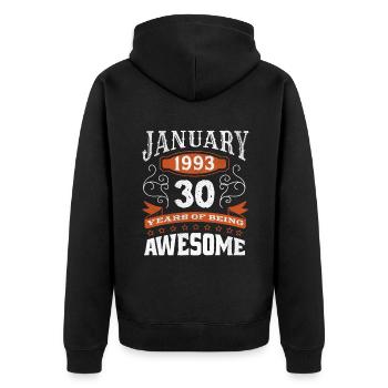Vintage January 1993 30 Year Old Birth Awesome - Unisex Premium Organic Zip Hoodie - black - Back - Nico (187cm)