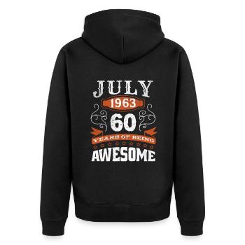 Vintage July 1963 60 Year Old Birth Awesome - Unisex Premium Bio Zip Hoodie - Schwarz - Hinten - Nico (187cm)
