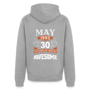 Vintage May 1993 30 Year Old Birth Awesome - Unisex Premium Bio Zip Hoodie - Grau meliert - Hinten - Nico (187cm)