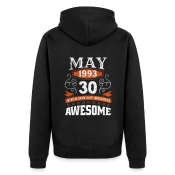 Vintage May 1993 30 Year Old Birth Awesome - Unisex Premium Organic Zip Hoodie - black - Back - Nico (187cm)