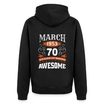Vintage March 1953 70 Year Old Birth Awesome - Unisex Premium Bio Zip Hoodie - Schwarz - Hinten - Nico (187cm)