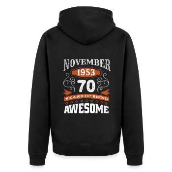 Vintage November 1953 70 Year Old Birth Awesome - Unisex Premium Bio Zip Hoodie - Schwarz - Hinten - Nico (187cm)