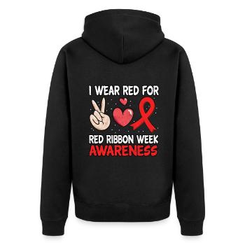 Peace Ribbon Week Awareness October I Wear Red - Unisex Premium Bio Zip Hoodie - Schwarz - Hinten - Nico (187cm)