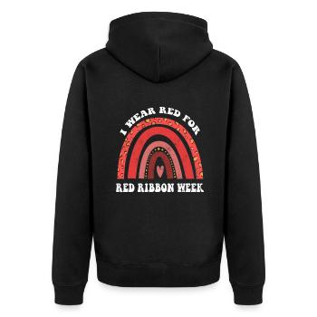Rainbow Ribbon Week October I Wear Red - Unisex Premium Bio Zip Hoodie - Schwarz - Hinten - Nico (187cm)