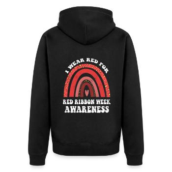 Rainbow Ribbon Week October I Wear Red Awareness - Unisex Premium Bio Zip Hoodie - Schwarz - Hinten - Nico (187cm)