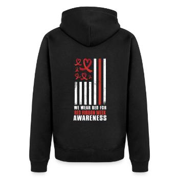 Red Flag Ribbon Heart Week Wear Red - Unisex Premium Organic Zip Hoodie - black - Back - Nico (187cm)