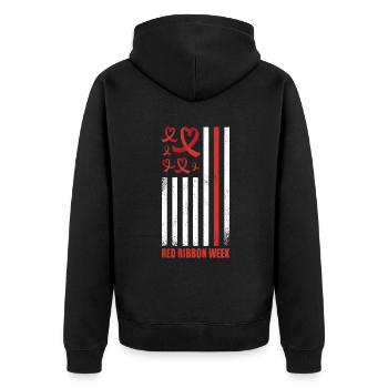 Red Flag Ribbon Heart Week Red Awareness - Unisex Premium Bio Zip Hoodie - Schwarz - Hinten - Nico (187cm)