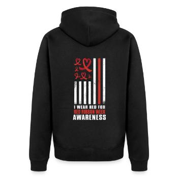 Red Flag Ribbon Heart Week I Wear Red Awareness - Unisex Premium Bio Zip Hoodie - Schwarz - Hinten - Nico (187cm)