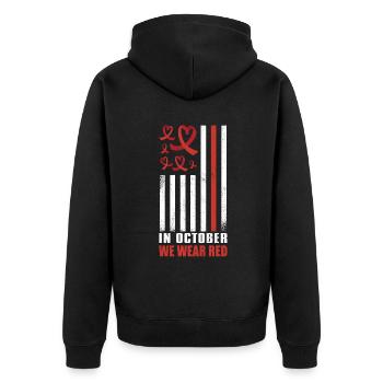 Red Flag Ribbon Heart Week In October Wear Red - Unisex Premium Organic Zip Hoodie - black - Back - Nico (187cm)