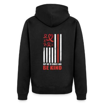 Red Flag Ribbon Heart Week In October Kind Red - Unisex Premium Bio Zip Hoodie - Schwarz - Hinten - Nico (187cm)