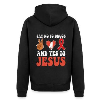 Peace Ribbon Week Awareness Yes Jesus Wear Red - Unisex Premium Bio Zip Hoodie - Schwarz - Hinten - Nico (187cm)