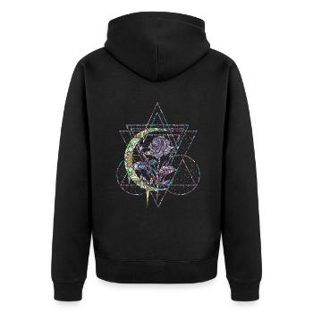 Occult Vintage Rose Moon Geometry Gothic Halloween - Unisex Premium Bio Zip Hoodie - Schwarz - Hinten - Nico (187cm)