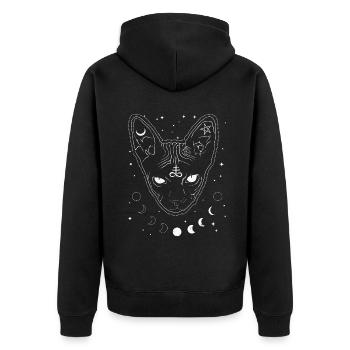 Sphynx Cat Black Tarot Gothic Halloween - Unisex Premium Bio Zip Hoodie - Schwarz - Hinten - Nico (187cm)