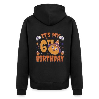Halloween Cute Pumpkin Trick Treat Birth Age 6 - Unisex Premium Organic Zip Hoodie - black - Back - Nico (187cm)