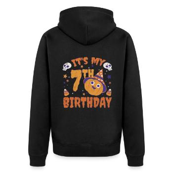 Halloween Cute Pumpkin Trick Treat Naissance Âge 7 - Veste à capuche bio Premium Unisexe - noir - Dos - Nico (187cm)