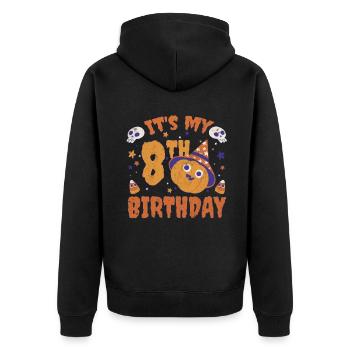 Halloween Cute Pumpkin Trick Treat Birth Age 8 - Unisex Premium Organic Zip Hoodie - black - Back - Nico (187cm)