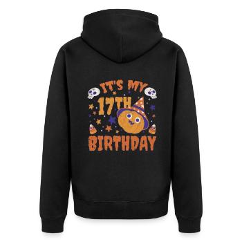 Halloween Cute Pumpkin Trick Treat Birth Age 17 - Unisex Premium Organic Zip Hoodie - black - Back - Nico (187cm)