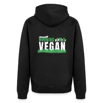 Farm Animals Vegetable Vegetarian Warning Vegan - Unisex Premium Organic Zip Hoodie - black - Back - Nico (187cm)