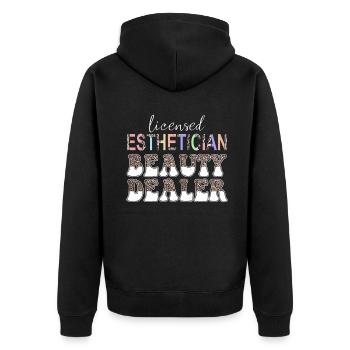 Leopard Skin Therapist Licensed Esthetician - Unisex Premium Bio Zip Hoodie - Schwarz - Hinten - Nico (187cm)