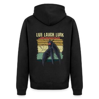 Retro Mothman Moth Man Lurk Cryptid Halloween - Unisex Premium Organic Zip Hoodie - black - Back - Nico (187cm)