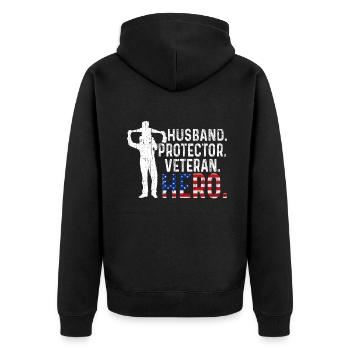 Hero Daddy Husband USA American Proud Veterans Day - Unisex Premium Bio Zip Hoodie - Schwarz - Hinten - Nico (187cm)