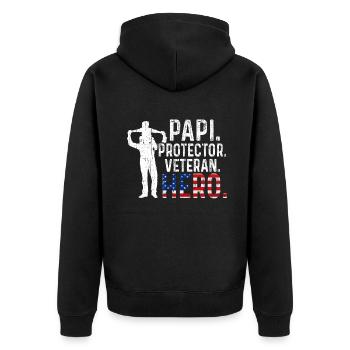 Hero Papa Daddy USA American Proud Veterans Day - Unisex Premium Bio Zip Hoodie - Schwarz - Hinten - Nico (187cm)