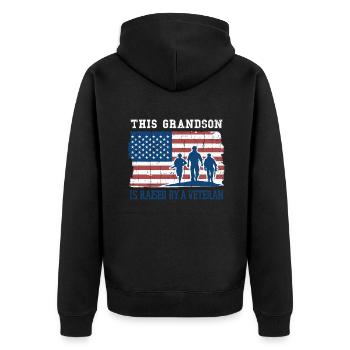 Grandson Raise Veteran America Proud Veterans Day - Unisex Premium Organic Zip Hoodie - black - Back - Nico (187cm)