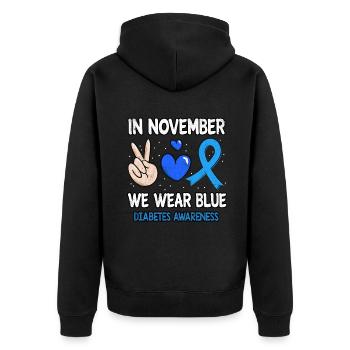 Love Peace Blue November Diabetes Awareness - Unisex Premium Bio Zip Hoodie - Schwarz - Hinten - Nico (187cm)