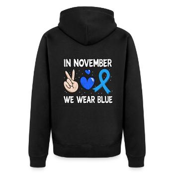 Love Peace Blue November Diabetes Awareness Month - Unisex Premium Bio Zip Hoodie - Schwarz - Hinten - Nico (187cm)