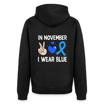Love Peace Blue In November Diabetes Awareness - Unisex Premium Bio Zip Hoodie - Schwarz - Hinten - Nico (187cm)