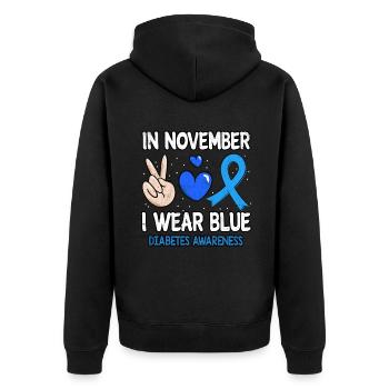 Heart Peace Blue In November Diabetes Awareness - Unisex Premium Bio Zip Hoodie - Schwarz - Hinten - Nico (187cm)