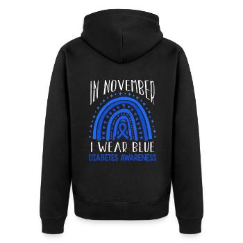 I Wear Rainbow Diabetes Awareness Blue In November - Unisex Premium Bio Zip Hoodie - Schwarz - Hinten - Nico (187cm)