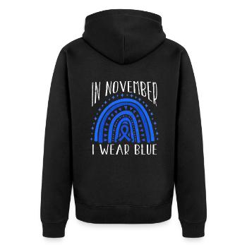 Wear Rainbow Diabetes Awareness Blue In November - Unisex Premium Bio Zip Hoodie - Schwarz - Hinten - Nico (187cm)